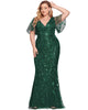 Shiny V Neck Leaf-Sequined Bodycon Formal Evening Dresses - thumbnail