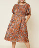 Woodstock Floral Satin Smock-Waist Midi Dress - thumbnail