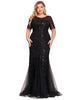 Floral Sequin Mermaid Tulle Evening Dress - thumbnail