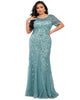 Floral Sequin Mermaid Tulle Evening Dress - thumbnail