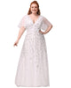 V Neck Ruffle Sleeves Sequin Maxi Evening Dress - thumbnail