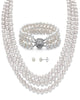 Round Genuine Cultured Pearl .925 Silver Earring, Necklace and Bracelet Set 18" - thumbnail