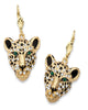White and Green Crystal Goldtone Leopard Drop Earrings with Lever Backs - thumbnail