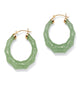 Genuine Green Jade 14k Yellow Gold Bamboo-Style Hoop Earrings - thumbnail
