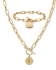 2 Piece Cable Link Coin Necklace Set Gold Ion Plated Stainless Steel - thumbnail