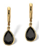 Pear-Shaped Genuine Onyx Yellow Gold-Plated Drop Earrings - thumbnail