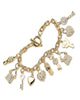 Crystal Yellow Gold-Plated Shoe, Purse, Heart Lock and Key Charm Bracelet - thumbnail