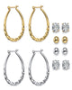 8 Cttw. CZ Goldtone and Silvertone 6-Pair Set of Stud and Hoop Earrings - thumbnail