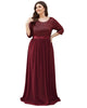 3/4 Sleeves Round Neck Evening Dress With Sequin Bodice - thumbnail