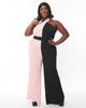 Smak Parlour Pink & Black Colorblock Draped Darling Jumpsuit - thumbnail