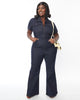 Smak Parlour Denim Flare Worker Jumpsuit - thumbnail