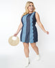 Smak Parlour Contrast Denim Stripe Scallop Mini Dress - thumbnail