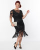 Unique Vintage 1920s Black Beaded Fringe Sleeve Nadine Flapper Dress - thumbnail