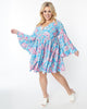 Unique Vintage Blue & Pink Flower Wower Babydoll Dress - thumbnail