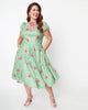 Unique Vintage Sage & Retro Sewing Print Dahlia Swing Dress - thumbnail