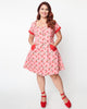 Unique Vintage Pink Denim & Cherry Print Fit & Flare Dress - thumbnail