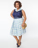 Unique Vintage White & Blue Floral Eyelet Collins Wrap Swing Skirt - thumbnail