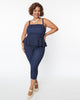 Unique Vintage Navy & White Dot Peplum Jumpsuit - thumbnail