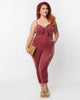 Unique Vintage Dusty Rose Velvet Cropped Jumpsuit - thumbnail