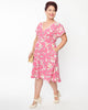 Unique Vintage Fuchsia Floral Flutter Sleeve Swing Dress - thumbnail