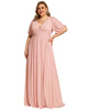Chiffon Illusion V-Neck Flutter Sleeve Front Slit Evening Dress - thumbnail