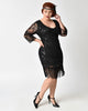 Unique Vintage 1920s Black Beaded & Sequin Margaux Sleeved Fringe Flapper Dress - thumbnail