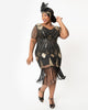 Unique Vintage 1920s Gold Sequin & Black Fringe Katriane Flapper Dress - thumbnail