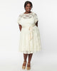 Unique Vintage Ivory Floral Lace Bridal Swing Dress - thumbnail