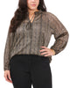 Pleated Long Sleeve Blouse with Tie At Neck - thumbnail
