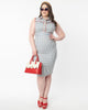 Unique Vintage White & Navy Stripe Wiggle Dress - thumbnail