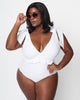 Unique Vintage White Plunge One Piece Swimsuit - thumbnail