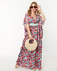 Unique Vintage Pink & Blue Elephant Oasis Burton Caftan Dress - thumbnail