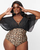 Unique Vintage Leopard & Black Mesh Sleeved Torrey Swimsuit - thumbnail