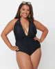 Unique Vintage Black Halter Shirred Derek One Piece Swimsuit - thumbnail