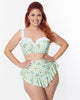 Unique Vintage Green Gingham & Floral Ruffle High Waist Swim Bottom - thumbnail