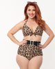 Unique Vintage Leopard Print High Waist Belted Swim Bottom - thumbnail