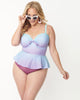Unique Vintage Blue & Purple Ombre Peplum Solana Tankini Swim Top - thumbnail