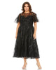 High Neck Flutter Sleeve A Line Embellished Dress - thumbnail