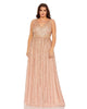 Sequined Striped Sleeveless V Neck A Line Gown - thumbnail