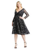 Long Sleeve Illusion Sequin Embroidered Midi Dress - thumbnail