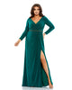 Beaded Belt Jersey Faux Wrap Long Sleeve Gown - thumbnail