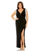 V-neck Gown with Fringe Detail on Shoulder - thumbnail