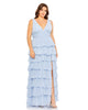 Ruffle Tiered Sleeveless V Neck Gown - thumbnail