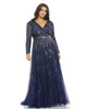 Embellished Illusion Long Sleeve V Neck A Line Gown - thumbnail