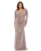 Faux Wrap Draped Puff Sleeve Gown - thumbnail