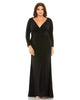Long Sleeve V-Neck Faux Wrap Gown - thumbnail