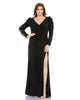 Embellished Long Sleeve Faux Wrap Gown - thumbnail