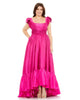 Flutter Sleeve A Line High Low Ruffle Hem Gown - thumbnail