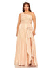 Ruched One Shoulder Soft Tie Draped A Line Gown - thumbnail