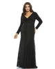 Wrap-Over Long Sleeve Lace Applique Trumpet Gown - thumbnail